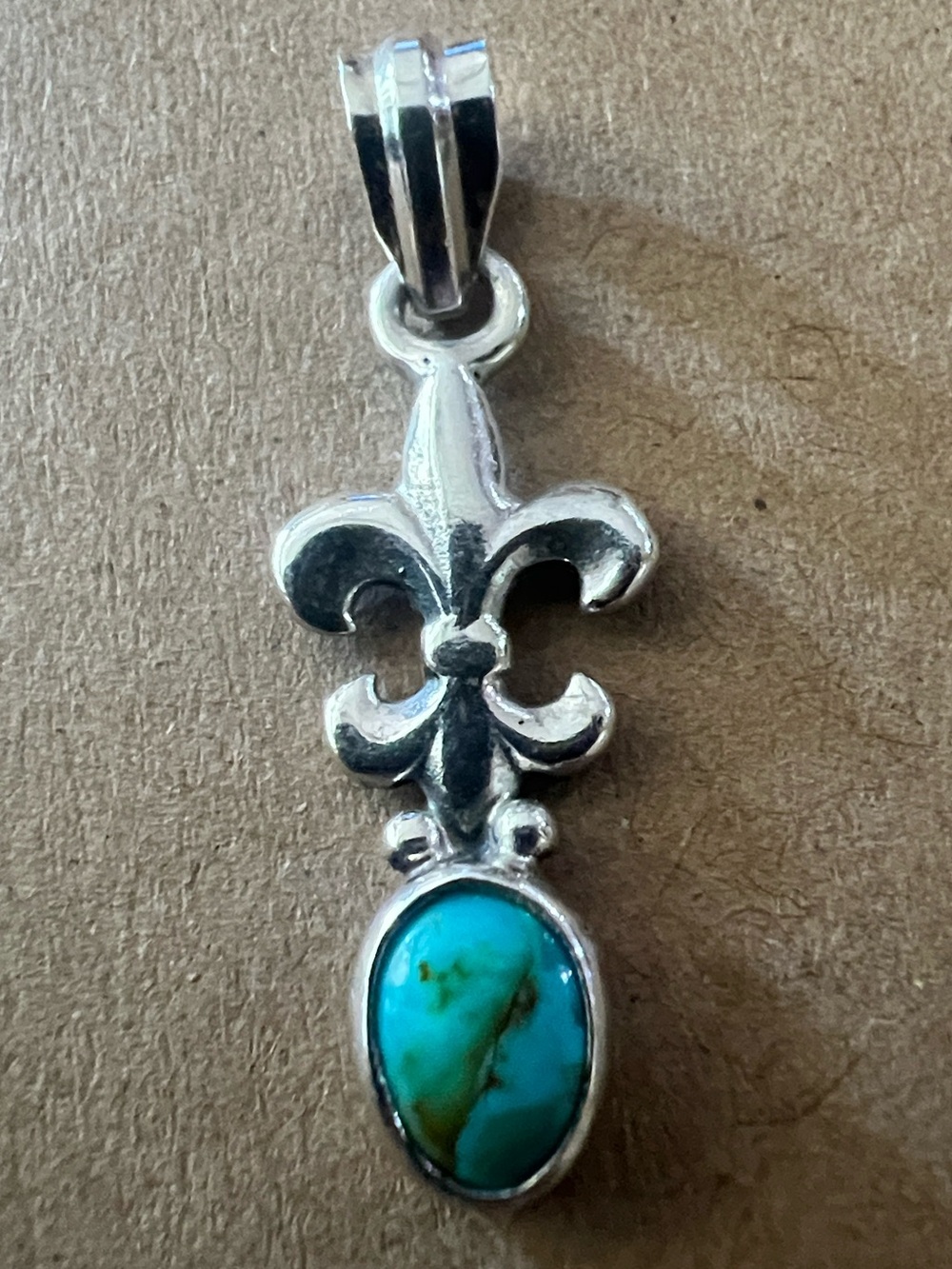 Sterling Silver Fleur-de-Lis Pendant with Turquoise Stone - Women Jewelry